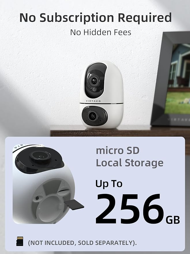 virtavo Indoor Security Camera, Dual-Lens 360° PTZ WiFi Baby Pet Monitor - Image 4