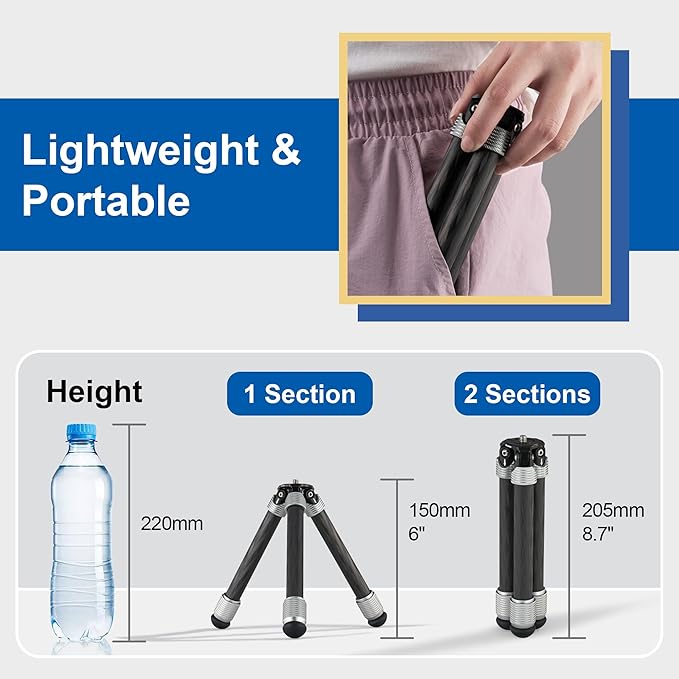 LEOFOTO Carbon Fiber Small Tabletop Travel Tripod, Weight 108g/0.23lb, Maxload - Image 4