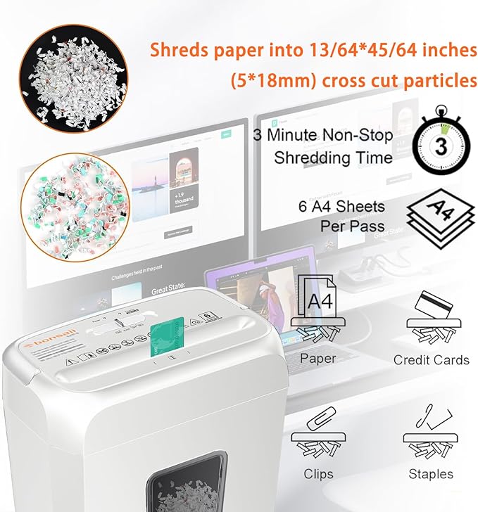 Bonsaii Low Noise Operation Paper Shredder, 6-Sheet Cross-Cut, Credit Card - Image 6
