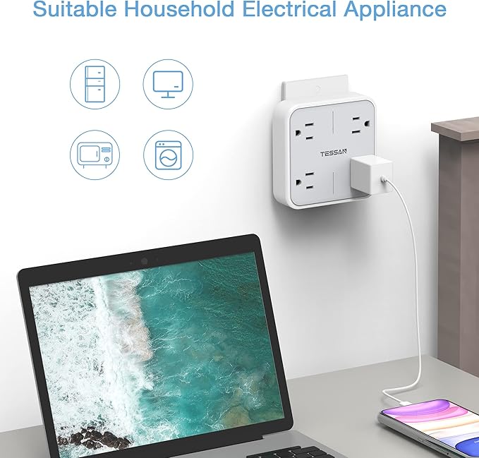 Multi Plug Outlet Splitter, TESSAN Widely Spaced Outlet Extender - Image 4