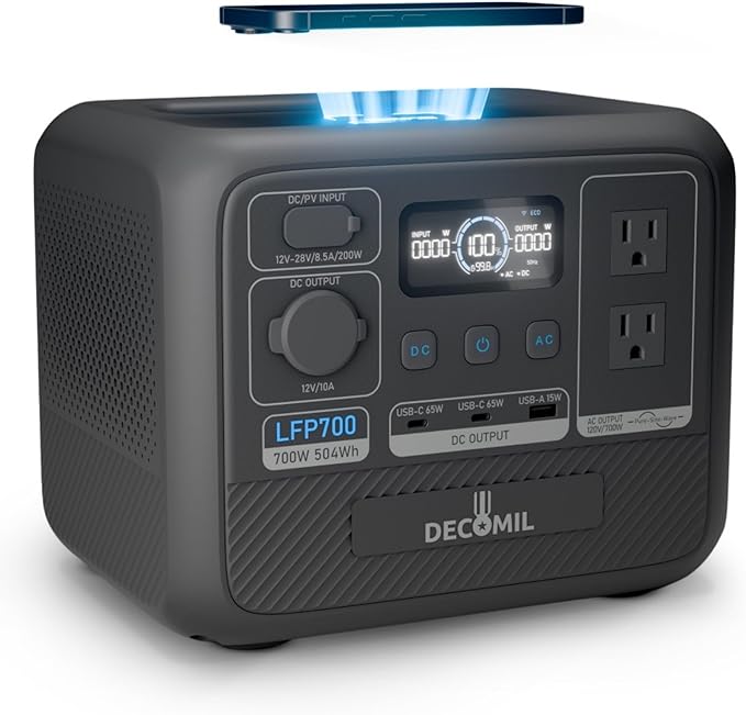 DECOMIL LFP700 Portable Power Station, 504Wh LiFePO4 Battery, 700W AC Output by DECOMILLLC