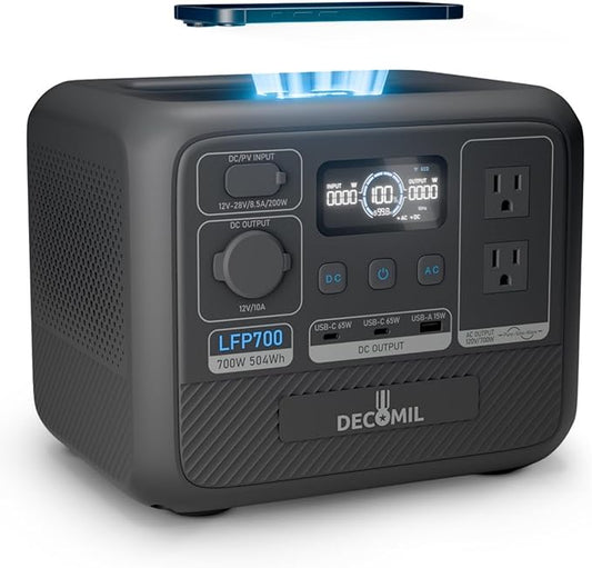 DECOMIL LFP700 Portable Power Station, 504Wh LiFePO4 Battery, 700W AC Output by DECOMILLLC