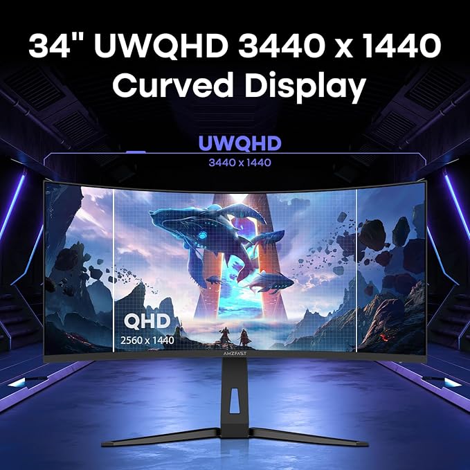 Amzfast 34 Inch 200Hz UltraWide Curved WQHD 3440x1440 Gaming Monitor, 1ms - Image 2