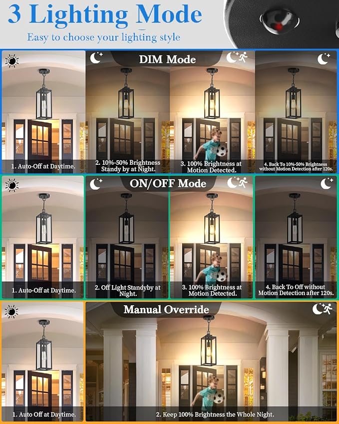 MYHXQ 15'' Large Motion Sensor Outdoor Pendant Lights, Dusk to Dawn Modern - Image 2