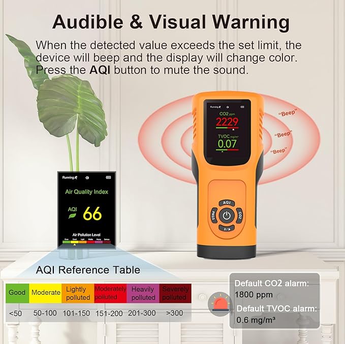 Portable 6-in-1 Air Quality Monitor Indoor Air Quality Tester Air Quality Meter - Image 4