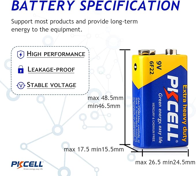 PKCELL 9V Batteries, 4 Pack 9 Volt Batteries Carbon Zinc, 9V Battery - Image 3