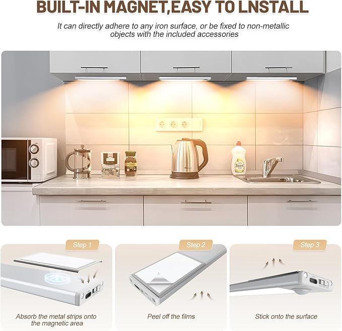 6 Pack Under Cabinet Lighting Wireless, 40 LED Rechargeable Battery Motion - Image 6