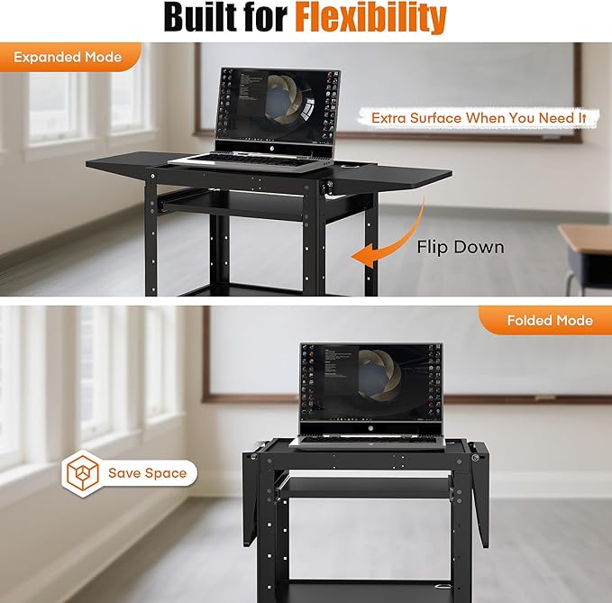 All-Steel Rolling AV Cart with Adjustable Height & Built-in Power – Heavy-Duty - Image 2