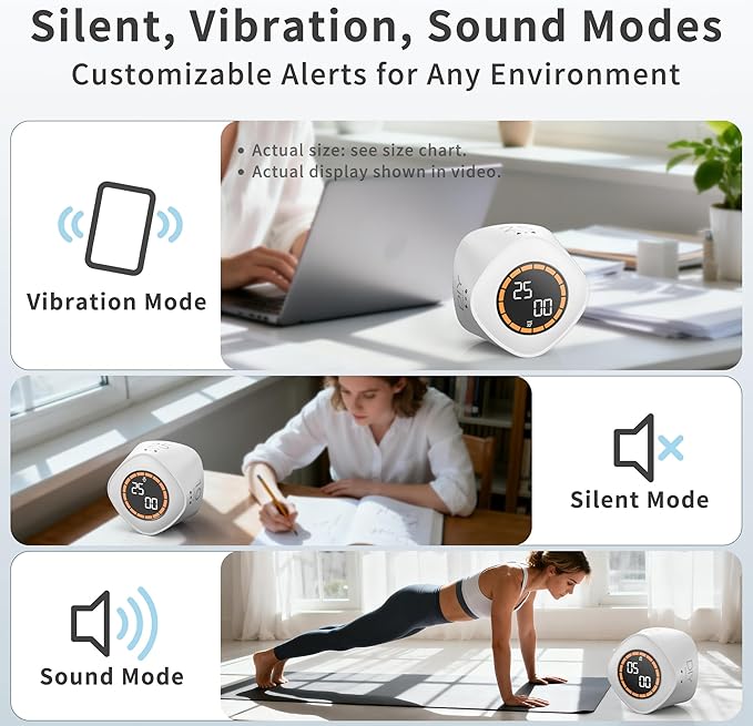 VEWINGL Cube Productivity Timer, 5/10/25/DIY Min Presets + Count-Up Mode - Image 4