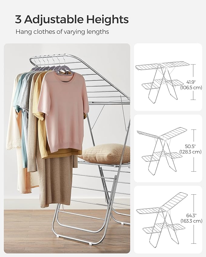 SONGMICS Clothes Drying Rack, Foldable 2-Level Laundry Drying Rack, - Image 5