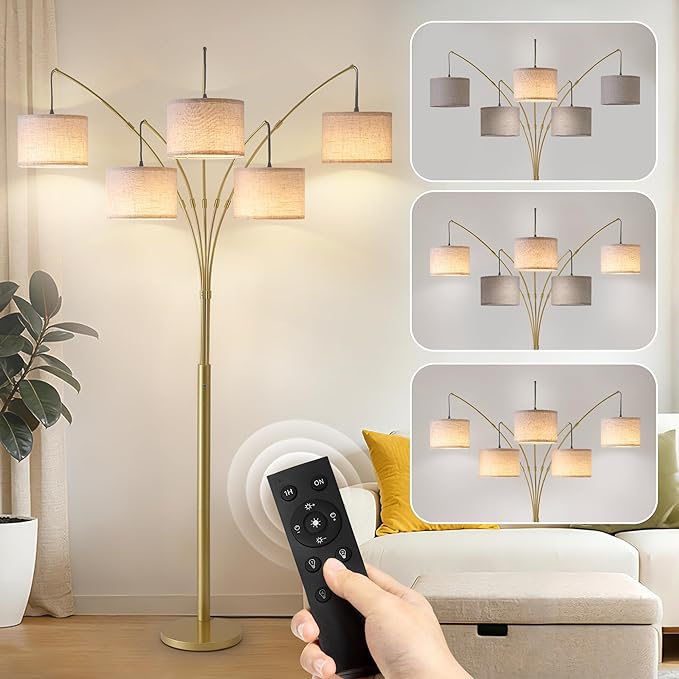 Fansdrick Gold Floor Lamps for Living Room, 4000LM Super Bright Arc Floor Lamp by Fansdrick
