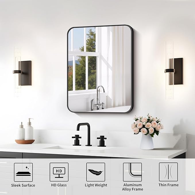 FORBATH Bathroom Mirror for Over Sink 18x24 Inch Black, Rectanglar Wall Mirror - Image 7