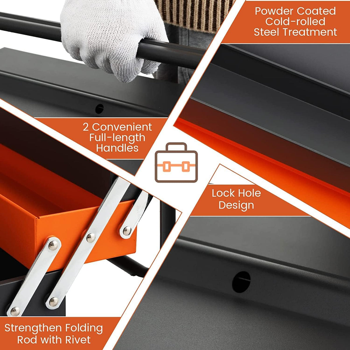 goplus 22-inch metal tool box, 3-layer 5-tray portable, side view