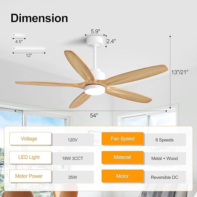 WINGBO 54" Ceiling Fan with Light - Image 4