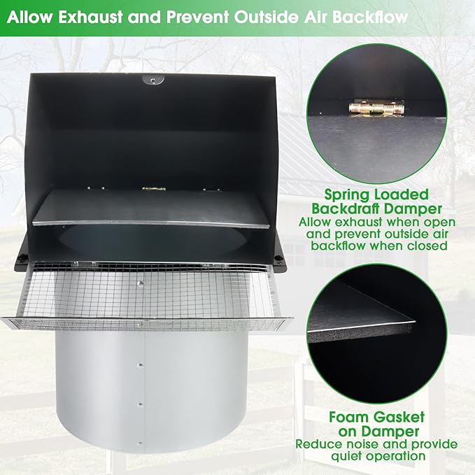 12 Inch Wall Vent Hood Exhaust Vent Cover Cap Outdoor Hooded Wall Vent - Image 4