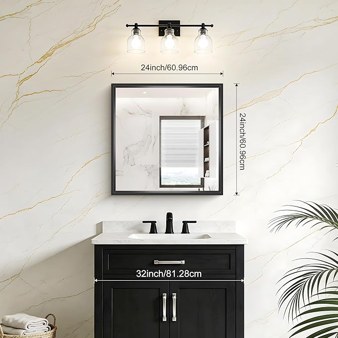 24x24 Square Black Mirror, Bathroom Mirrors - Image 3