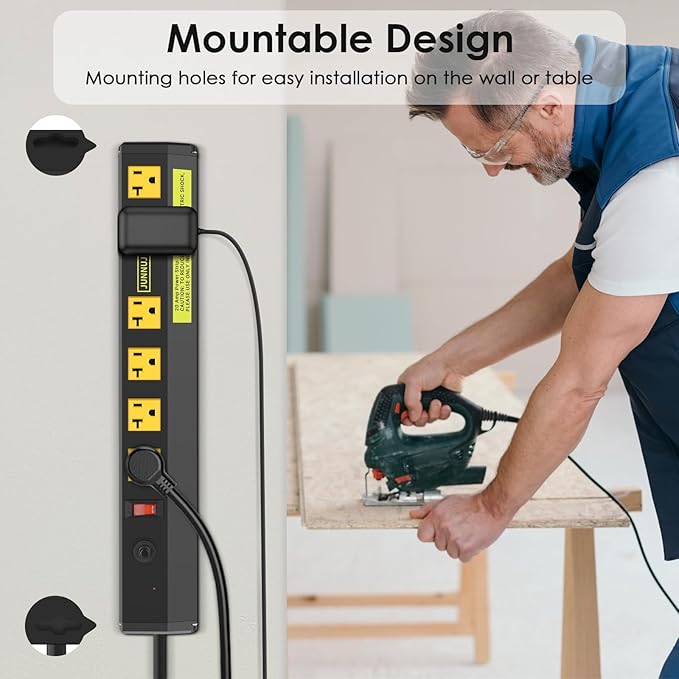 JUNNUJ Heavy Duty Metal Power Strip 20 Amp, High Amp Surge Protector 6 Outlet - Image 4