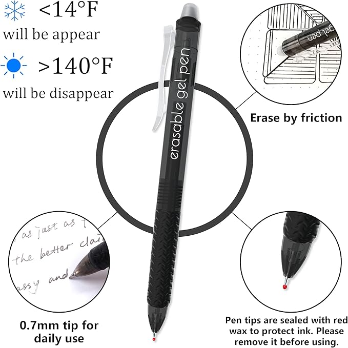Vanstek 18 Pack Retractable Erasable Gel Pens Clicker, 9 Black & 9 Blue - Image 3