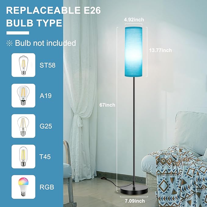 FRIDEKO HOME Floor Lamp with Turquoise Shade, Simple Design with Foot Pedal - Image 5
