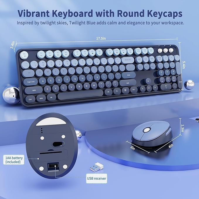 Nowlike Wireless Keyboard and Mouse Combo, Retro Typewriter Keyboard - Image 6