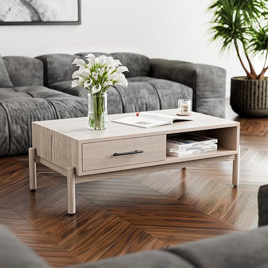 Bme Coffee Table for Living Room, Lyra Solid Wood Rectangle, Mid Century Modern by Bme