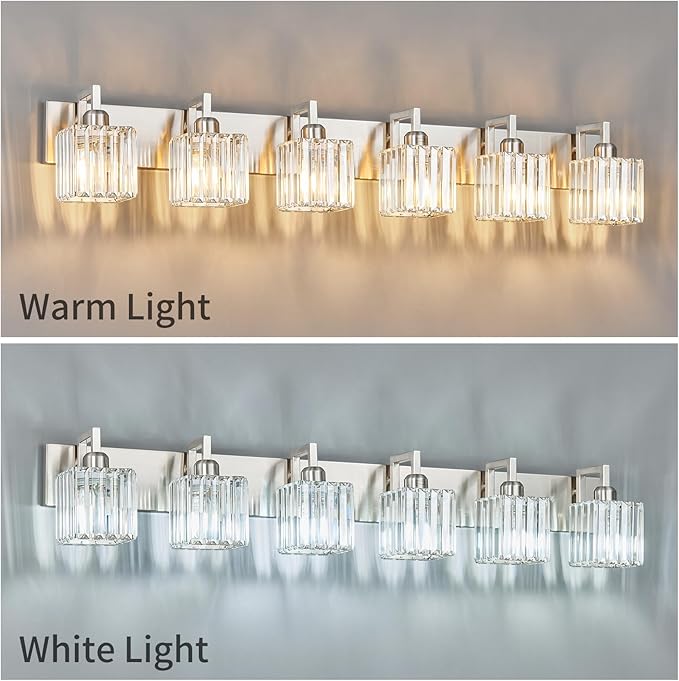 FDPBY Modern Bathroom Vanity Light 6-Lights Brushed Nickel Vanity Light Crystal - Image 4
