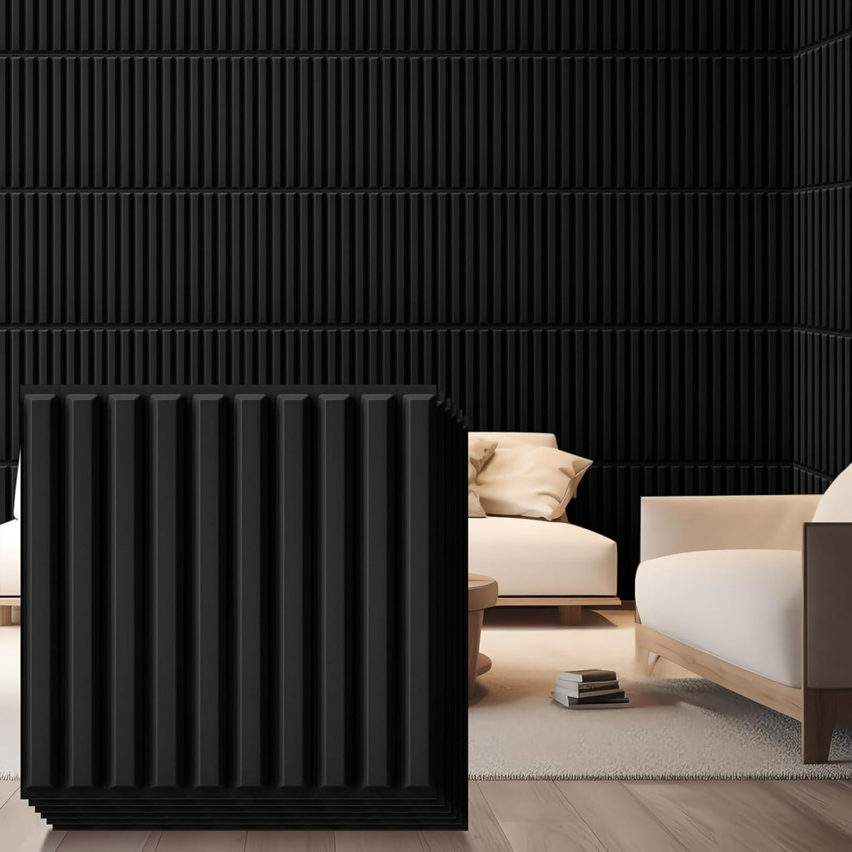 Nuanchu 32 Pcs 3D Slat Wall Panels 12 x 12 Inch PVC Fluted Textured Panel