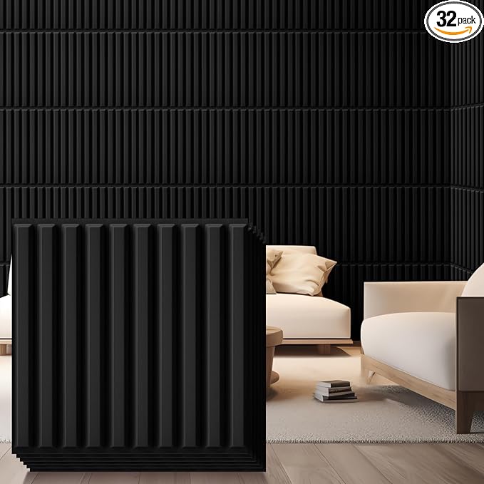 Nuanchu 32 Pcs 3D Slat Wall Panels 12 x 12 Inch PVC Fluted Textured Panel by Nuanchu