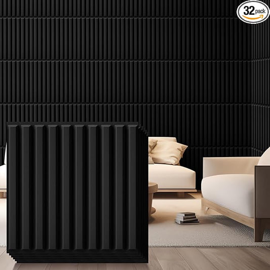 Nuanchu 32 Pcs 3D Slat Wall Panels 12 x 12 Inch PVC Fluted Textured Panel by Nuanchu