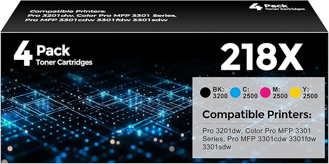 218X Toner Cartridges 4Pack MFP 3301fdw 3201dw Toner Compatible by Unknown