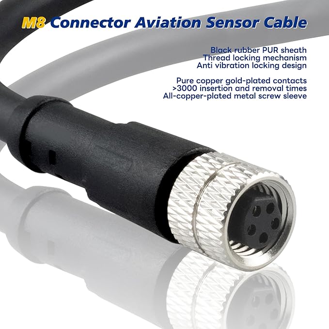 Lonlonty M8 Cable 5 Pin 6.5Ft/2M Female B Coding Circular Connector Cable - Image 6