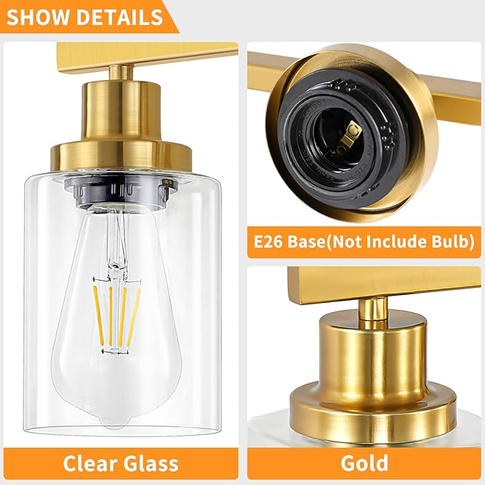 DIKAIDA Bathroom Vanity Light, 4-Light Modern Matte Gold Wall Sconce Lighting - Image 3