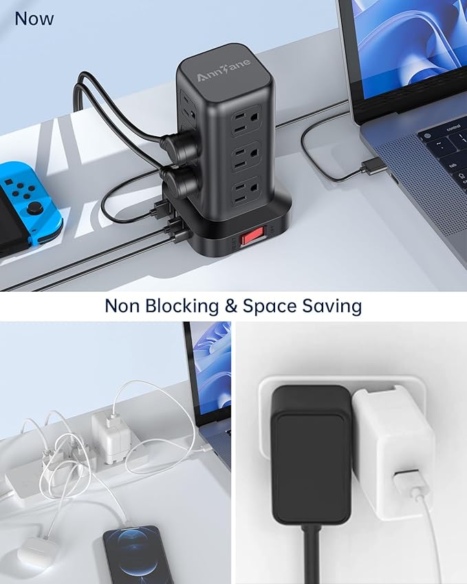 AnnTane Surge Protector Power Strip 10 FT Cord, Power Strip Tower - Image 6