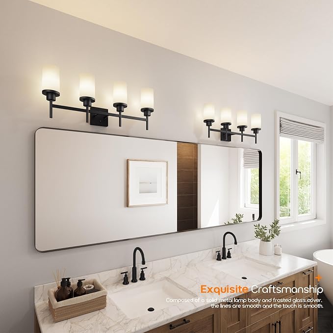 AONEON Wall Light Fixtures 4-Light Over Mirror, Matte Black Vanity Lights - Image 8