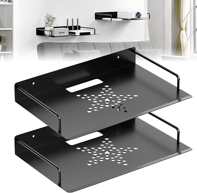 Floating Shelves for Projector, Metal Wifi Router Shelf, Cable Box Wall Mount by MEEMENG