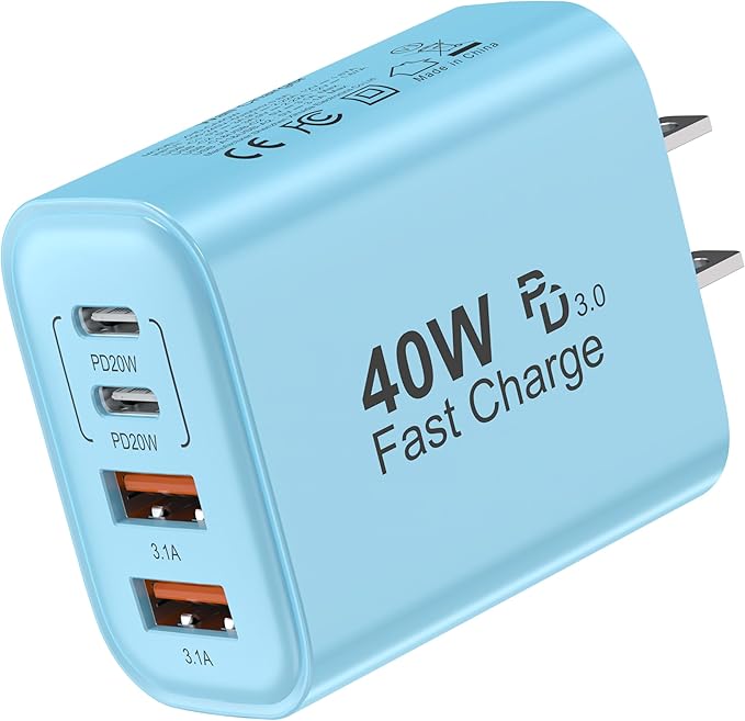 TT&C USB C Block 40W, 4 Ports Wall Plug Fast Charging Block, PD+QC Multiport by TTC