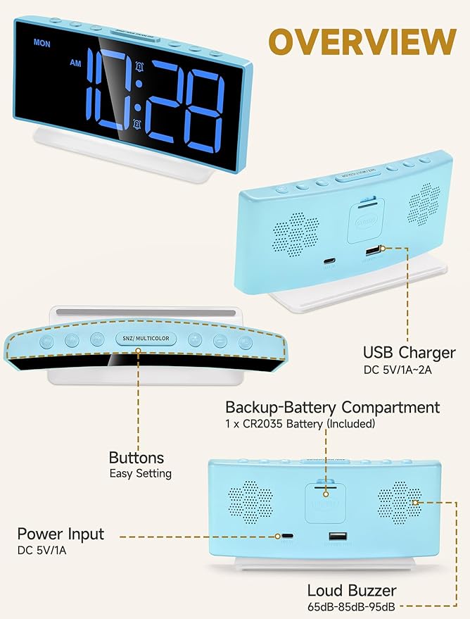 Cadmos Loud Alarm Clock for Heavy Sleepers Adults, Digital Desk Clock - Image 6