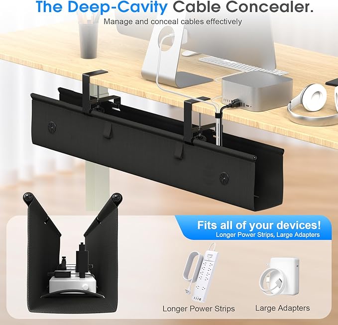 KIGJU Under Desk Cable Management Tray, 40-inch No-Drill Cord Organizer - Image 3