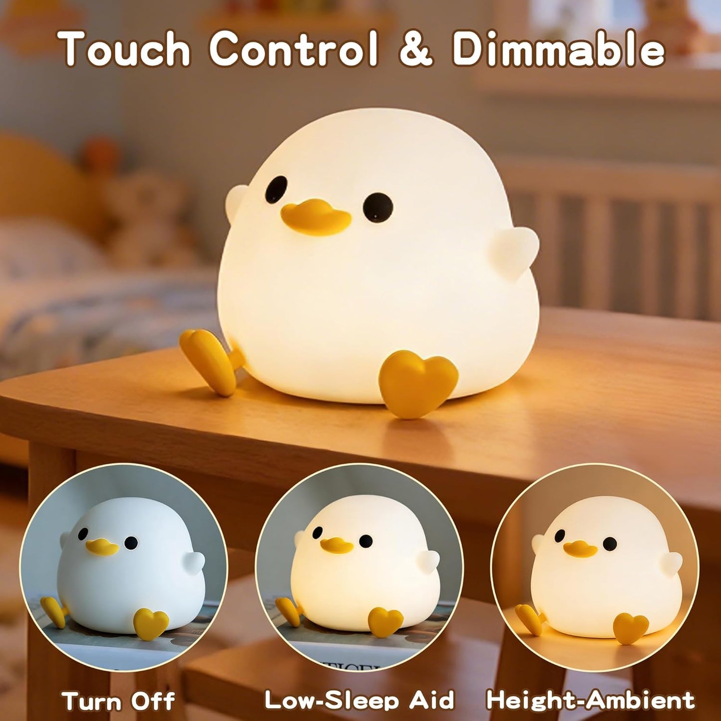 FAMIDUO Duck Night Light, Squishy Silicone Bedside Light for Baby Nursery | BPA-Free Silicone,Dimmable,20min Timer,Rechargeable Touch Light , Cute DoDo Ducky Lamp, Boys Girls Room Decor, Gift for Kids