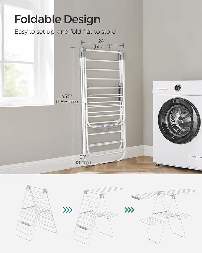 SONGMICS Clothes Drying Rack, Foldable 2-Level Laundry Drying Rack, - Image 7
