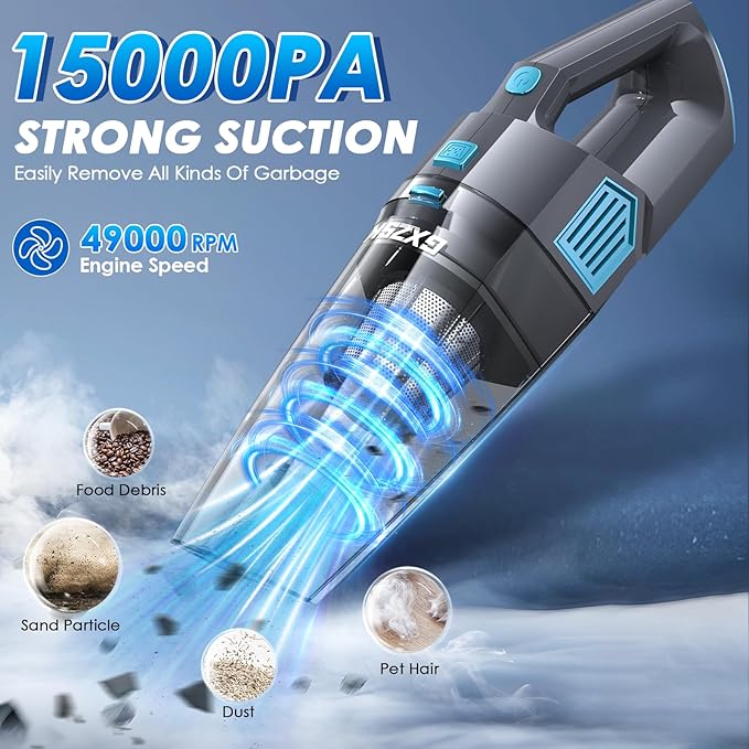 Gxzsk Handheld Vacuum Cordless, 15000PA Strong Suction Hand Held Car Vacuum - Image 2