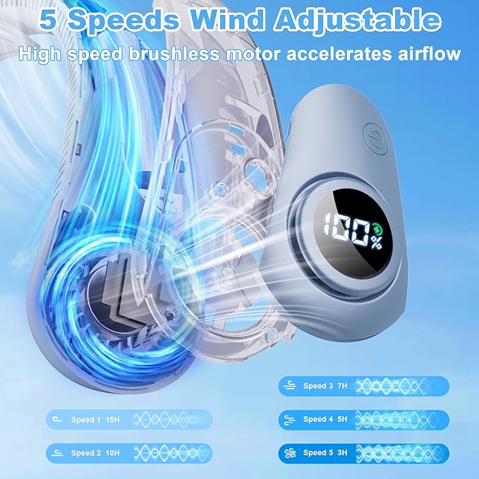 Portable Neck Fan that Blow Cold Air, LED Display, Rechargeable Hands-Free - Image 5