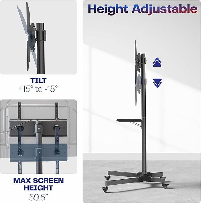 VIVO Mobile TV Cart for 13 to 60 inch Screens up to 55 lbs, LCD LED OLED 4K - Image 3