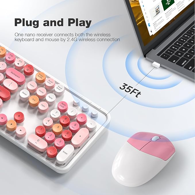 MOFII Wireless Keyboard and Mouse Combo, 2.4GHz Retro Full-Size Wireless - Image 2