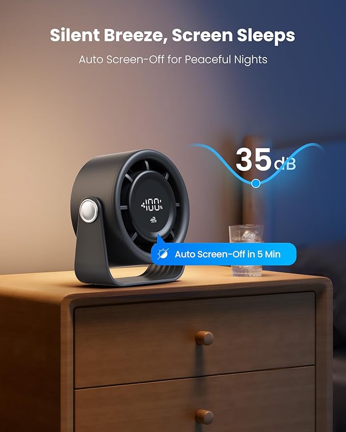 Gaiatop Small Desk Fan Rechargeable, 5in Personal Fan 4000mAh Battery Powered - Image 6