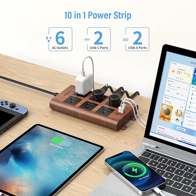 TOPREK Surge Protector Power Strip, 6 Widely-Spaced Outlets - Image 2