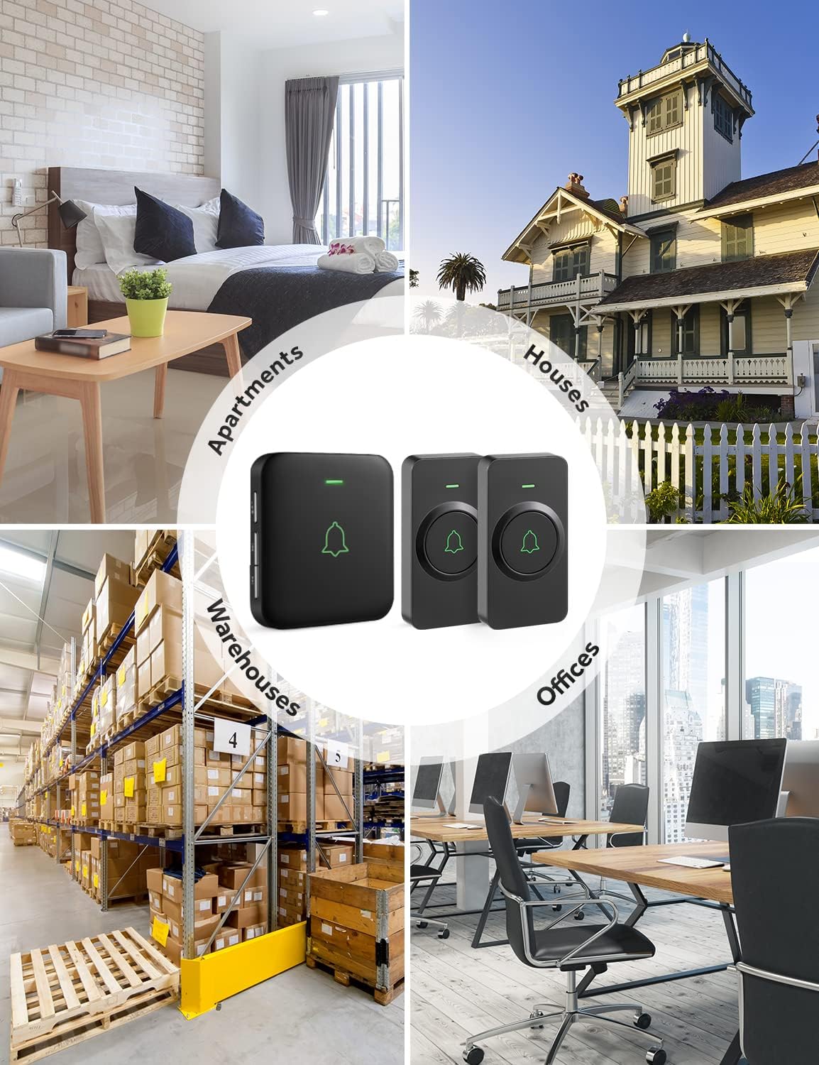 AVANTEK Wireless Doorbell, 1000 ft Range, 2 Buttons + 1 Receiver, Black | 115 dB Volume, LED Flash, Different Chimes per Button, IP55 Waterproof, 3-Year Battery, No Wi-Fi