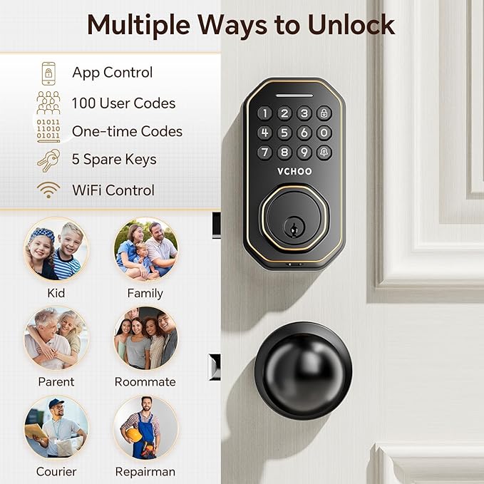 VCHOO Keyless Entry Door Lock Set WiFi Smart App Control Door Lock - Image 3