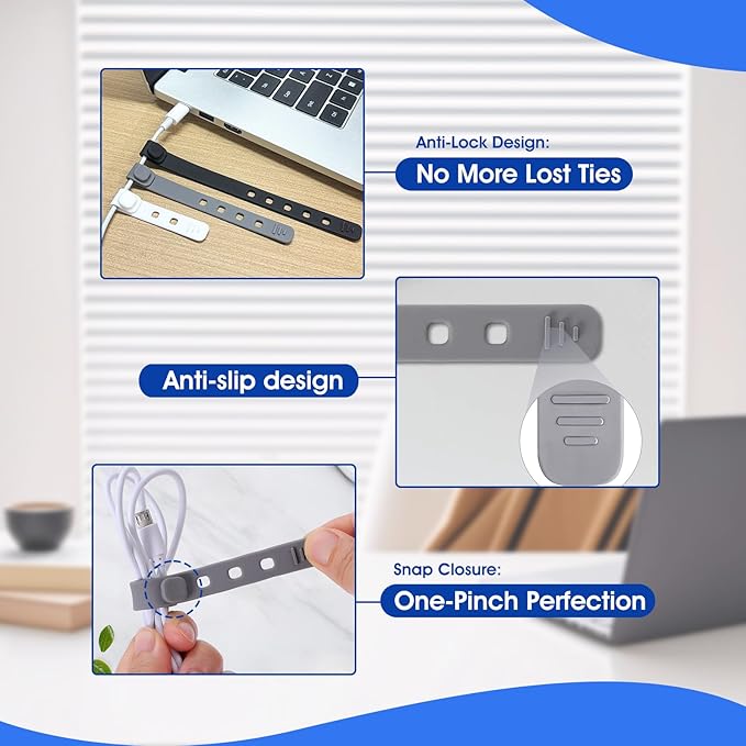 AROIC Reusable Silicone Cable Ties, Washable Cable Management - Image 4
