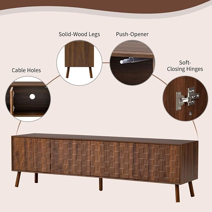 Virubi Mid-Century Modern TV Stand, Entertainment Center - Image 6